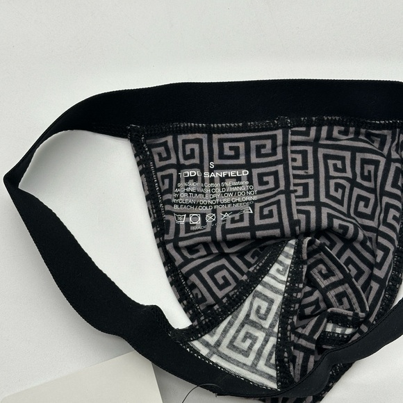 Todd Sanfield Thong Men's Small Gray Black Greek Key Supima Underwear NEW - Picture 10 of 11